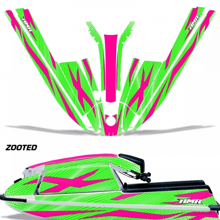 Zooted Hintergrund = Grün, Designfarbe = Pink für Kawasaki 440/550 SX 1982-1995