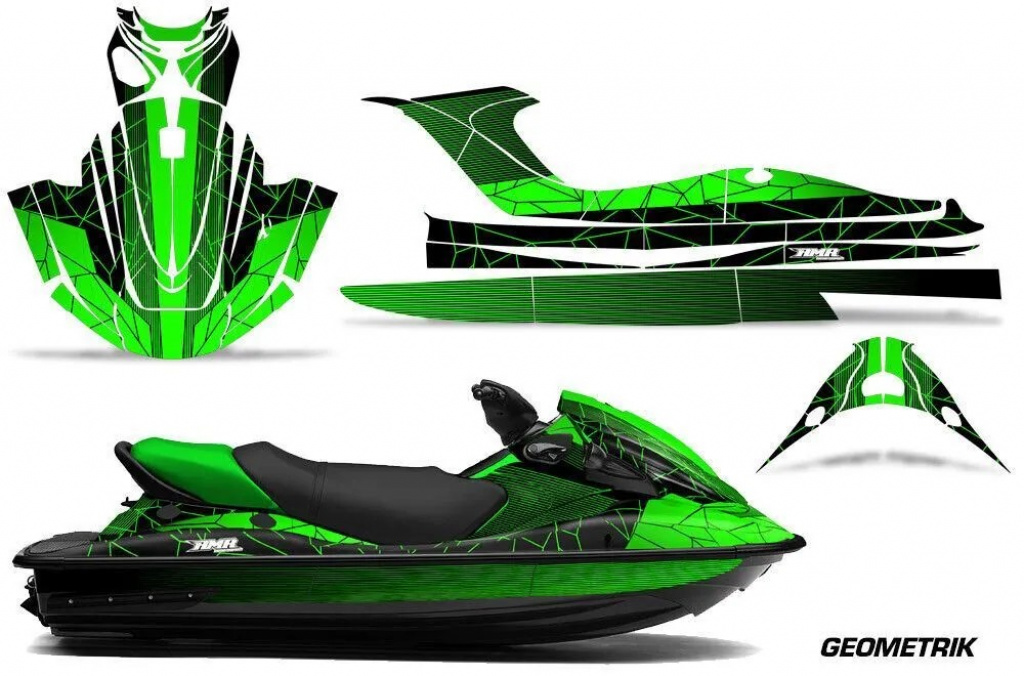 Geometrik Hintergrund = Schwarz, Designfarbe = Grün für Kawasaki STX15F 2003-2019