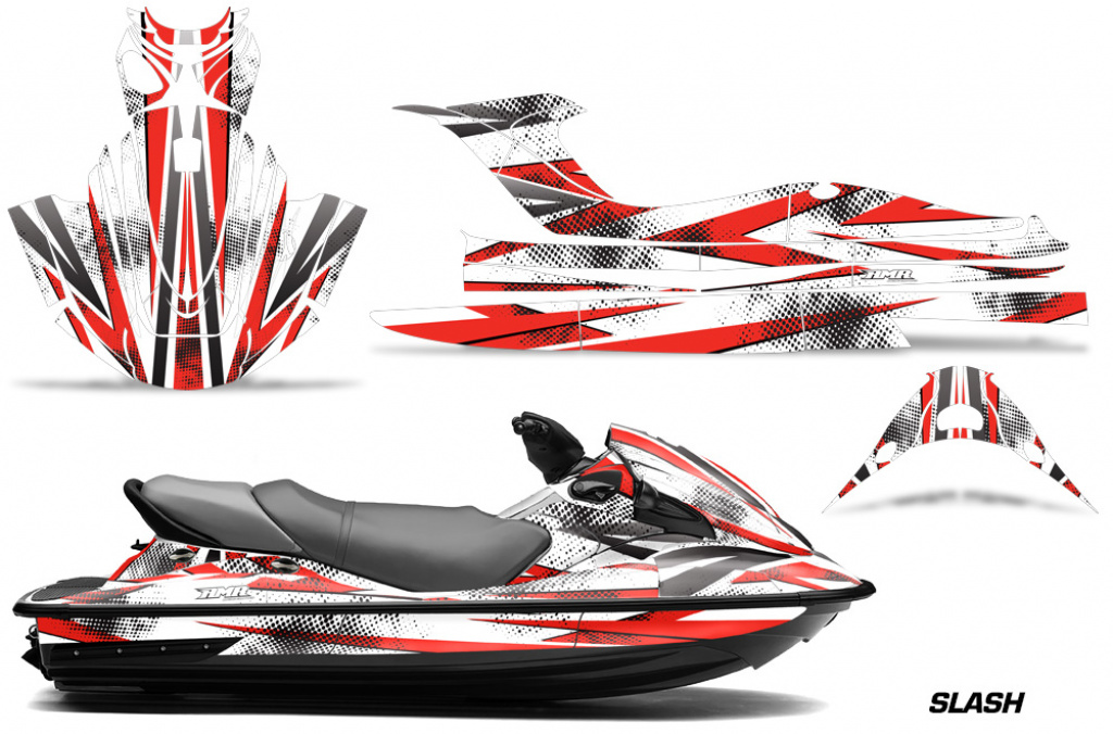 Slash Hintergrund = Weiß, Designfarbe = Rot für Kawasaki STX15F 2003-2019
