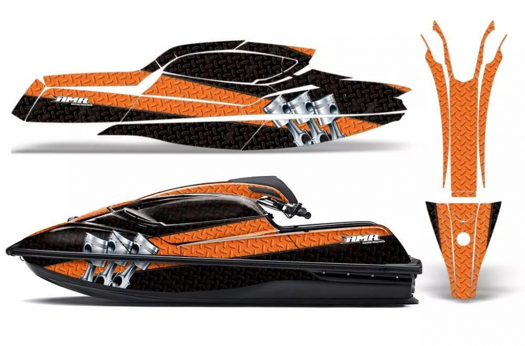 Diamond Race Hintergrund = Schwarz, Designfarbe = Orange für Kawasaki SX-R SXR JS1500 2017-2022