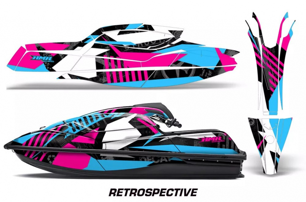 Retrospective Hintergrund = Pink, Designfarbe = Teal Blau für Kawasaki SX-R SXR JS1500 2017-2022