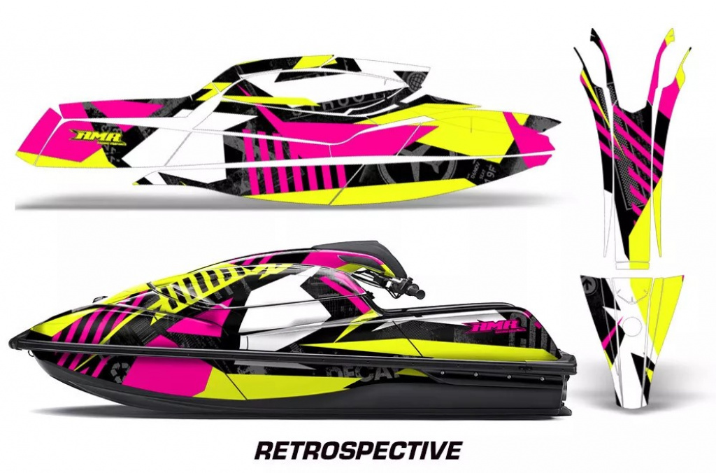 Retrospective Hintergrund = Pink, Designfarbe = Gelb für Kawasaki SX-R SXR JS1500 2017-2022