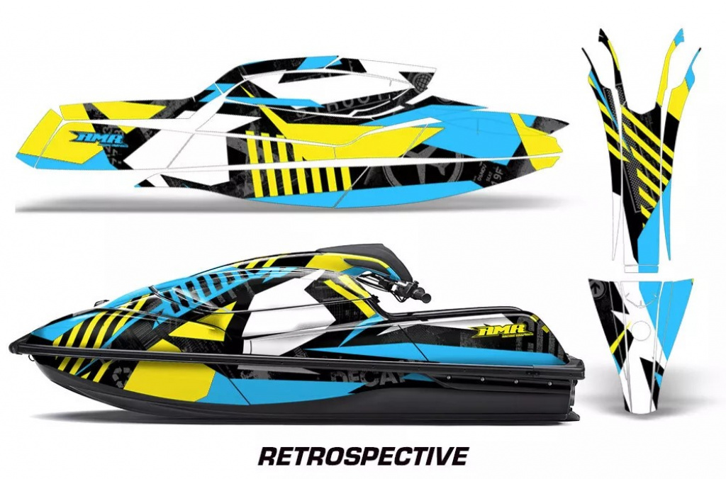 Retrospective Hintergrund = Gelb, Designfarbe = Teal Blau für Kawasaki SX-R SXR JS1500 2017-2022