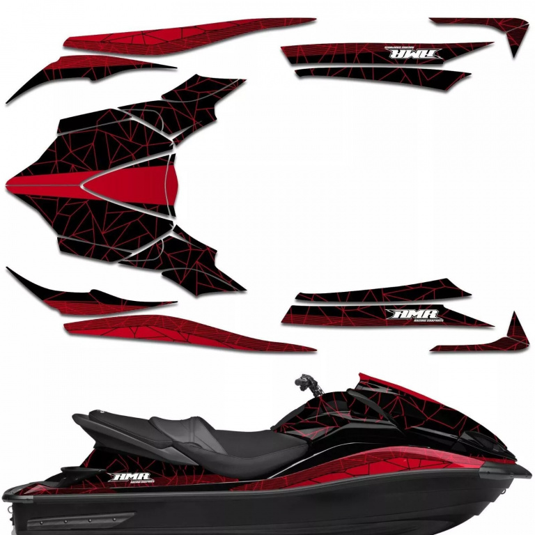 Geometrik Hintergrund = Schwarz, Designfarbe = Rot für Kawasaki Ultra 300X/310X 2011-2021