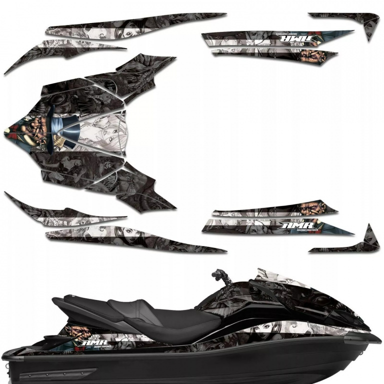 Psycho Kraken Hintergrund = Schwarz, Designfarbe = Weiß für Kawasaki Ultra 300X/310X 2011-2021