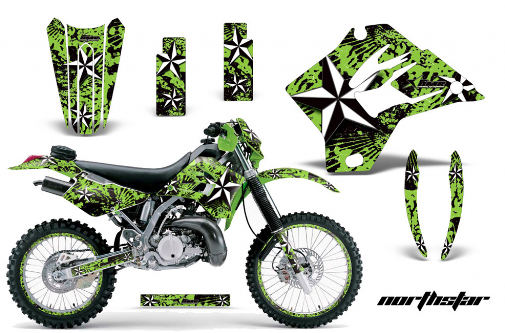 Northstar Hintergrund = Grün, Designfarbe = Weiß mit Nummernfeldern für Kawasaki KDX200 1995-2006