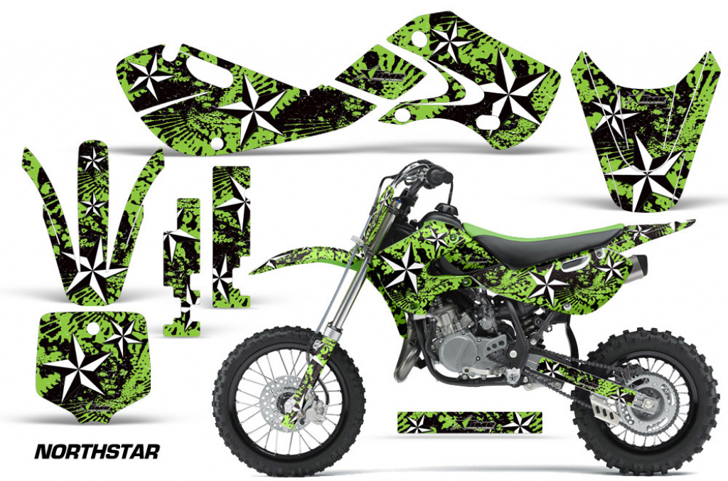 Northstar Background = Green, Design color = White with number plates for Kawasaki KLX110 2002-2009