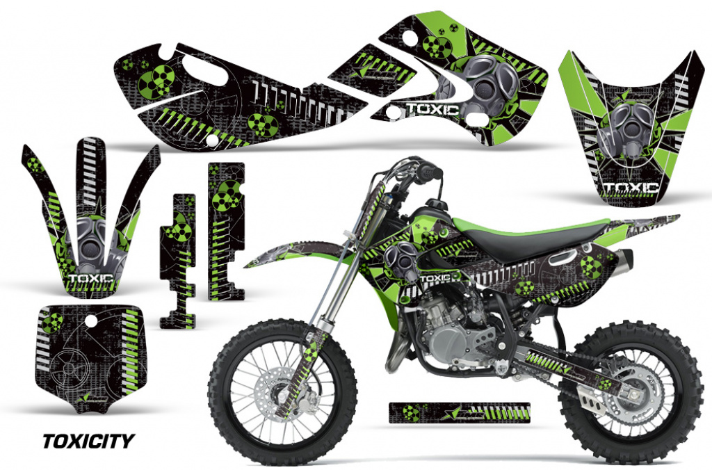 Toxicity Background = Black, Design color = Green with number plates for Kawasaki KLX110 2002-2009