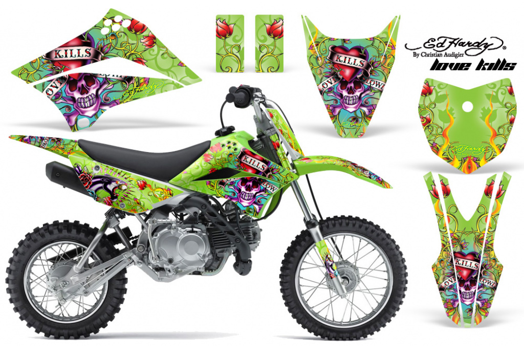 Ed-Hardy - Lovekills Green with number plates for Kawasaki KLX110 2010-2021