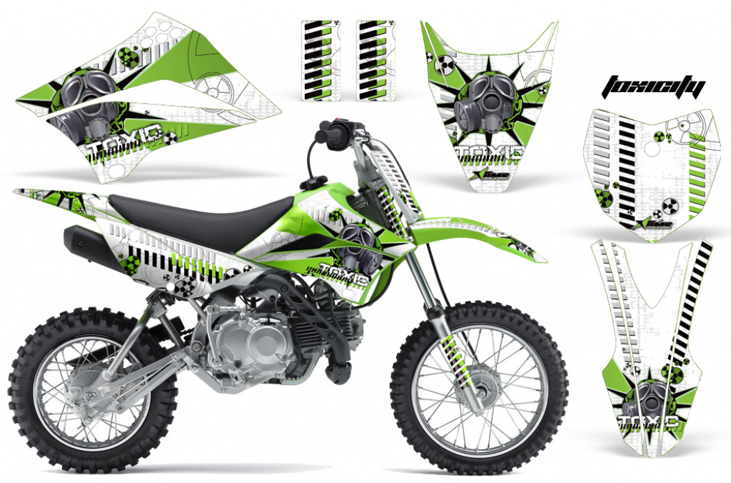 Toxicity Background = White, Design color = Green with number plates for Kawasaki KLX110 2010-2021