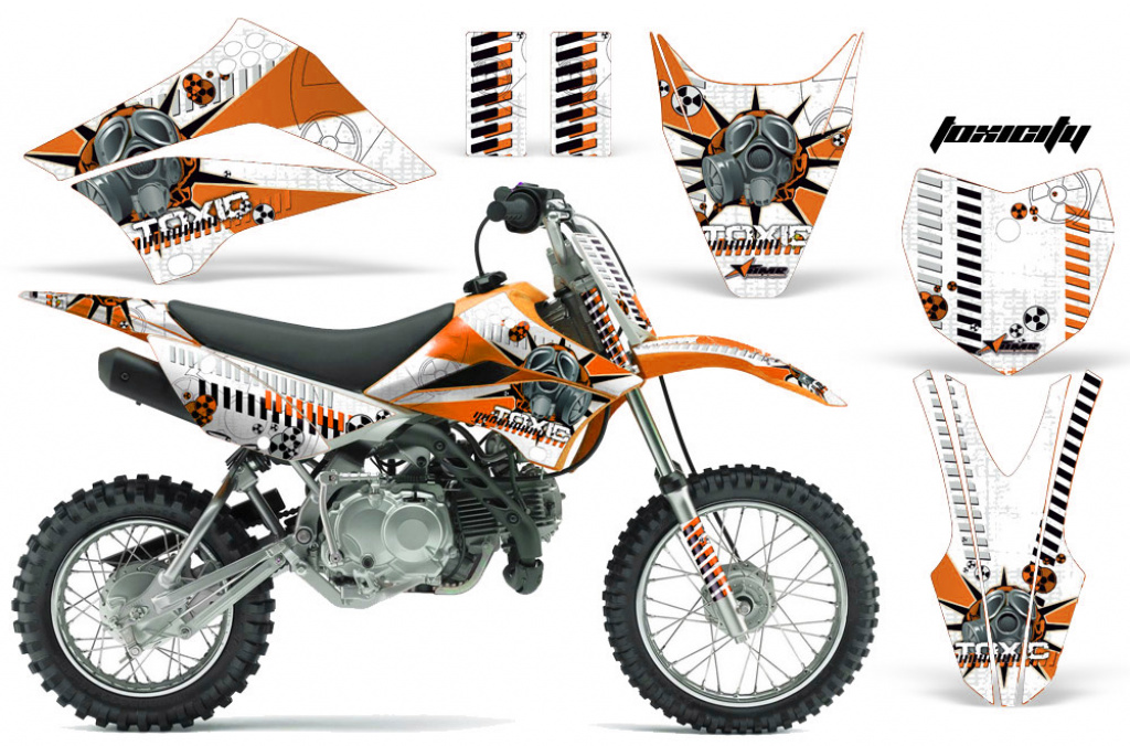 Toxicity Background = White, Design color = Orange with number plates for Kawasaki KLX110 2010-2021