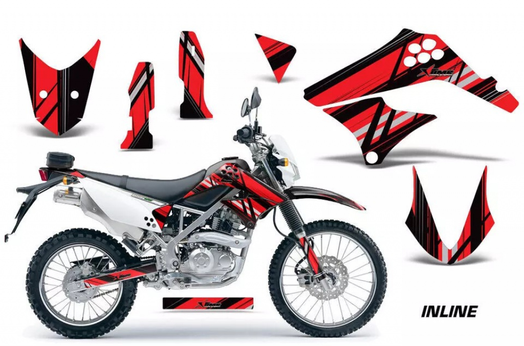 In Line Background = Black, Design color = Red without number plates for Kawasaki KLX125 D-Tracker 2010-2016