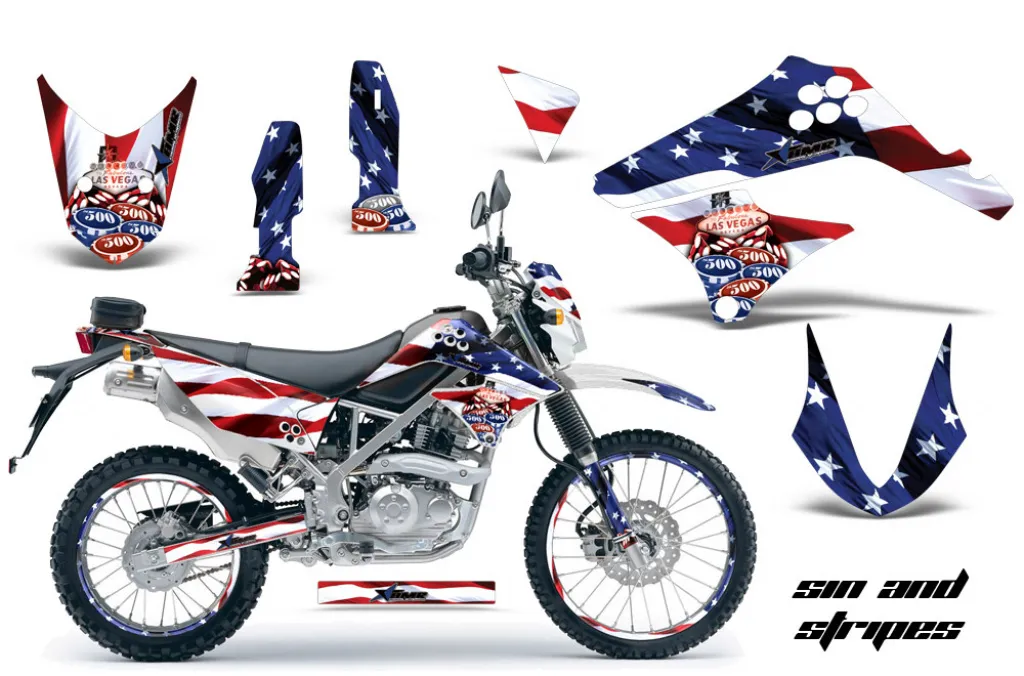 Sin and Stripes mit Nummernfeldern für die Kawasaki KLX125 D-Tracker 2010-2016