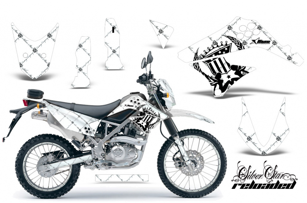 SilverStar - Reloaded Background = White, Design color = Black with number plates for Kawasaki KLX125 D-Tracker 2010-2016
