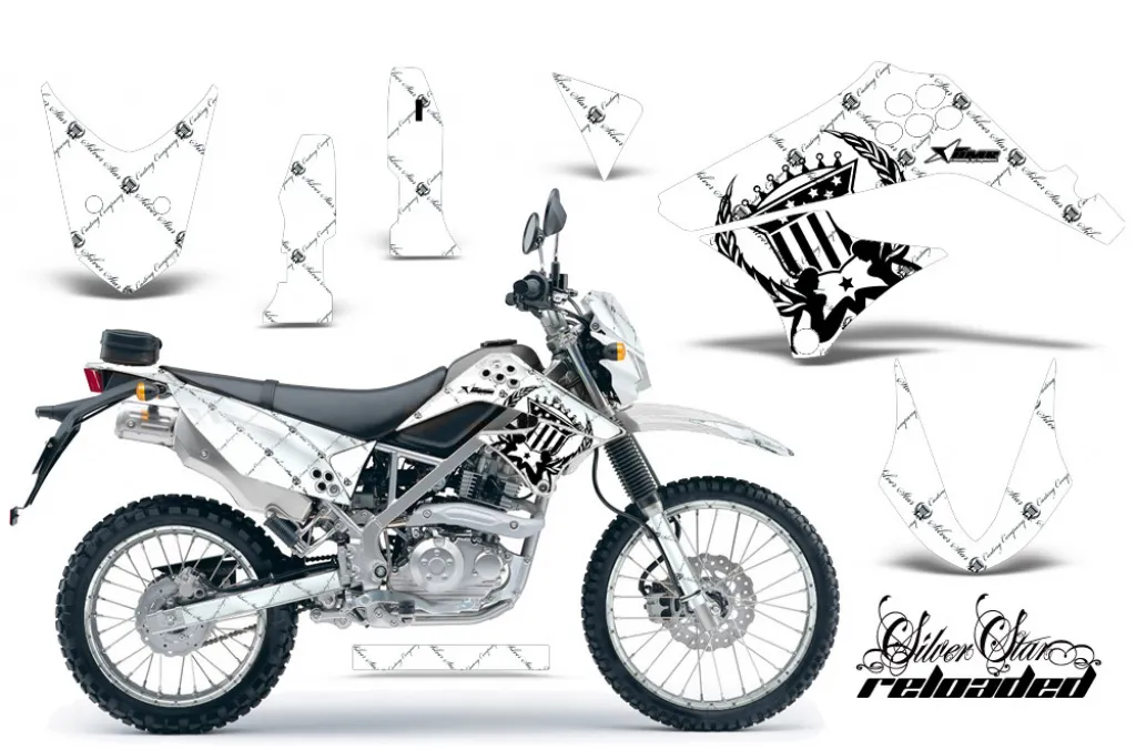 SilverStar - Reloaded Hintergrund = Weiß, Designfarbe = Schwarz mit Nummernfeldern für Kawasaki KLX125 D-Tracker 2010-2016