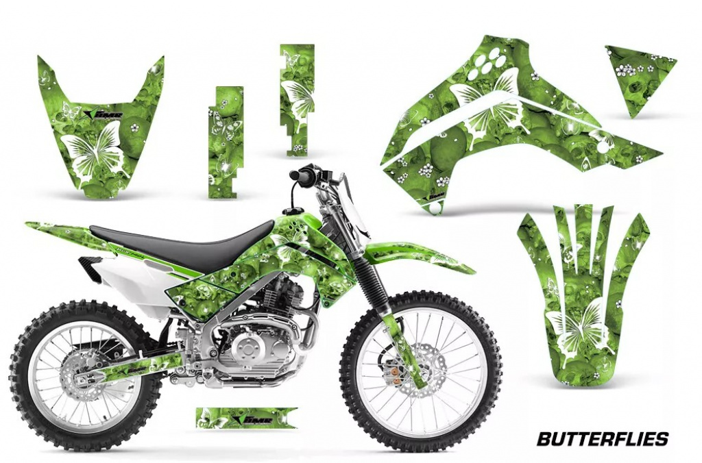 Butterfly Hintergrund = Grün, Designfarbe = Weiß ohne Nummernfeldern für Kawasaki KLX140 2008-2019