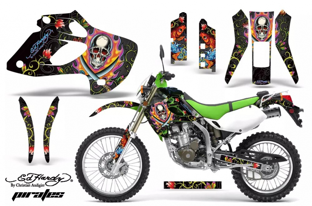 Ed-Hardy - Pirates Schwarz ohne Nummernfeldern für Kawasaki KLX250 1998-2003