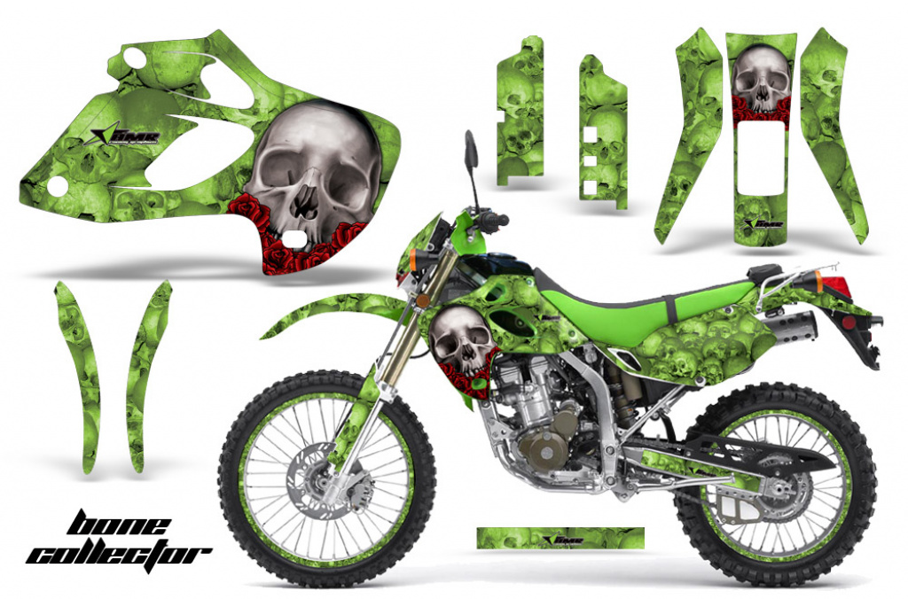 Bone Collector Grün mit Nummernfeldern für Kawasaki KLX250 1998-2003