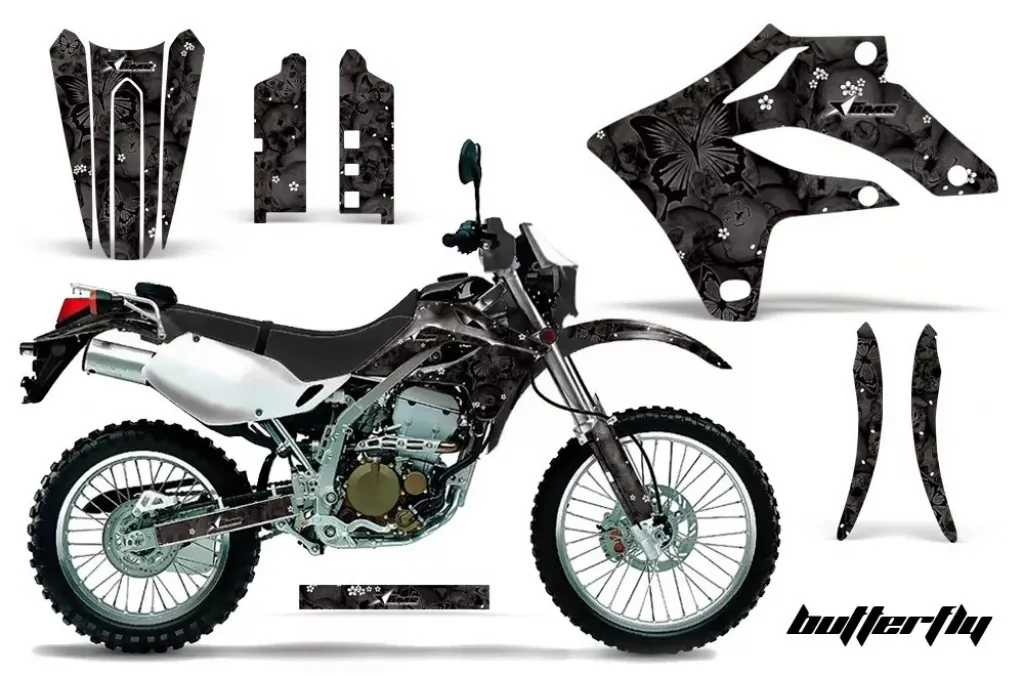 Butterfly Hintergrund = Schwarz, Designfarbe = Schwarz ohne Nummernfeldern für Kawasaki KLX250 2004-2007
