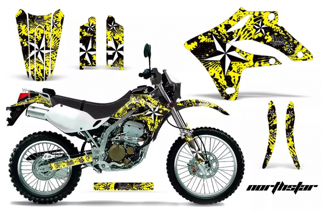 Northstar Hintergrund = Gelb, Designfarbe = Weiß ohne Nummernfeldern für Kawasaki KLX250 2004-2007