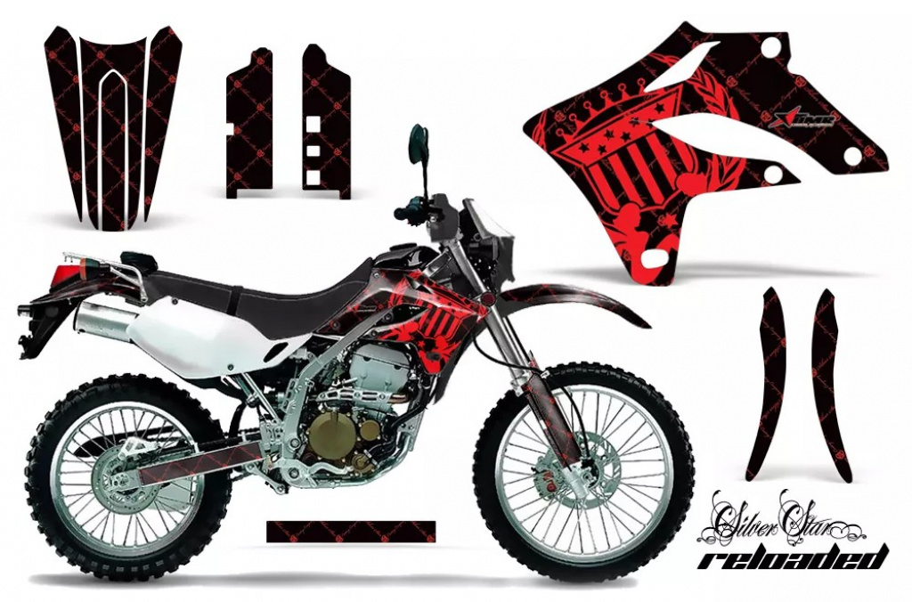 SilverStar - Reloaded Hintergrund = Schwarz, Designfarbe = Rot ohne Nummernfeldern für Kawasaki KLX250 2004-2007