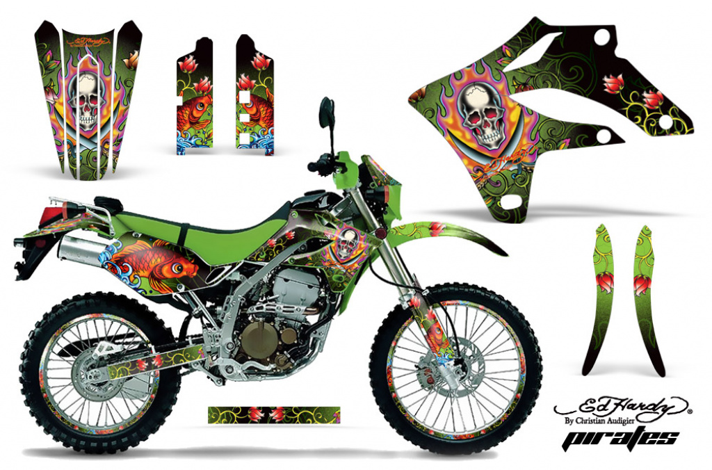 Ed-Hardy - Pirates Grün mit Nummernfeldern für Kawasaki KLX250 2004-2007