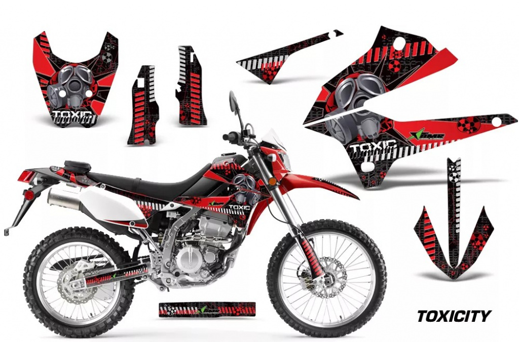 Toxicity Hintergrund = Schwarz, Designfarbe = Rot ohne Nummernfeldern für Kawasaki KLX250 2008-2018