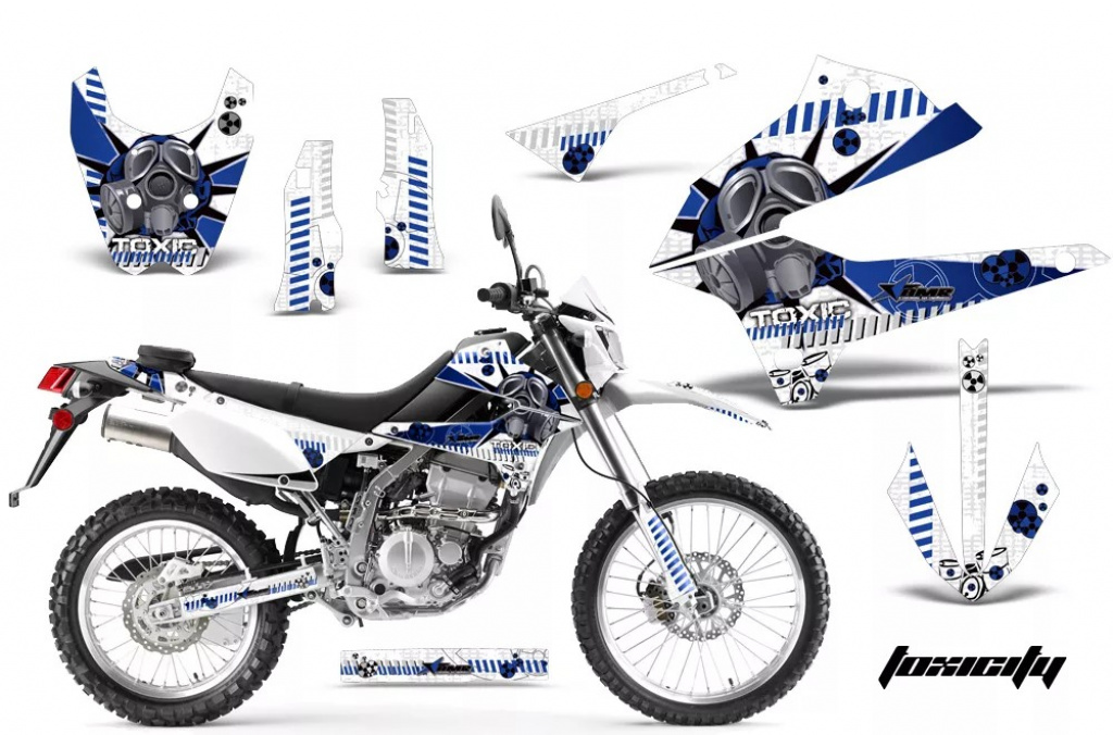 Toxicity Hintergrund = Weiß, Designfarbe = Blau ohne Nummernfeldern für Kawasaki KLX250 2008-2018