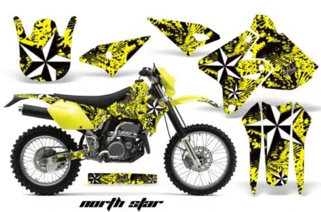 Northstar Hintergrund = Gelb, Designfarbe = Weiß ohne Nummernfeldern für Kawasaki KLX400 2000-2016