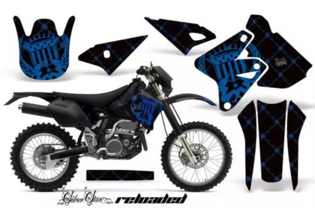 SilverStar - Reloaded Background = Black, Design color = Blue without number plates for Kawasaki KLX400 2000-2016