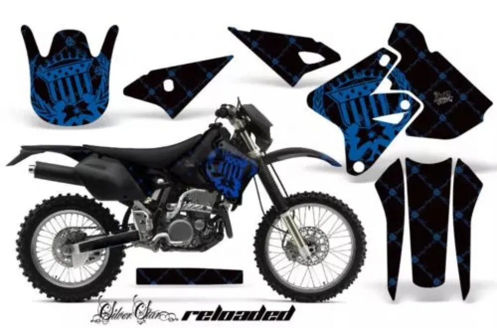 SilverStar - Reloaded Hintergrund = Schwarz, Designfarbe = Blau ohne Nummernfeldern für Kawasaki KLX400 2000-2016