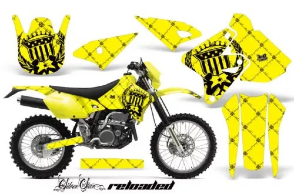 SilverStar - Reloaded Hintergrund = Gelb, Designfarbe = Schwarz ohne Nummernfeldern für Kawasaki KLX400 2000-2016