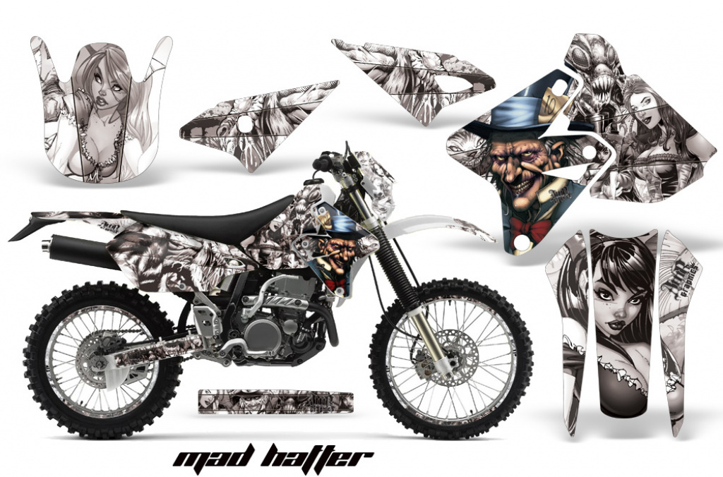 Mad-Hatter Background = White, Design color = Silver with number plates for Kawasaki KLX400 2000-2016