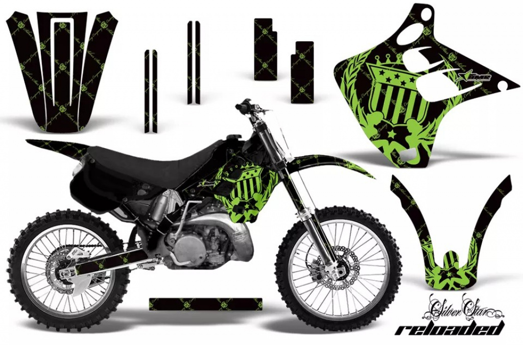 SilverStar - Reloaded Hintergrund = Schwarz, Designfarbe = Grün ohne Nummernfeldern für Kawasaki KX125/250 1990-1991