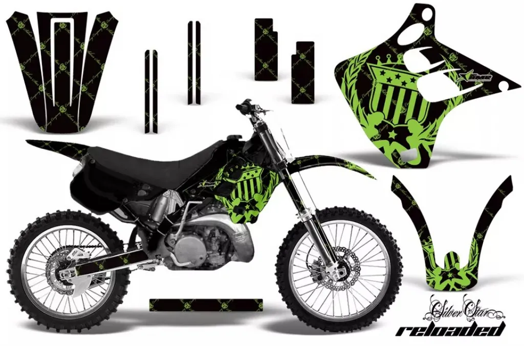 SilverStar - Reloaded Hintergrund = Schwarz, Designfarbe = Grün ohne Nummernfeldern für Kawasaki KX125/250 1990-1991