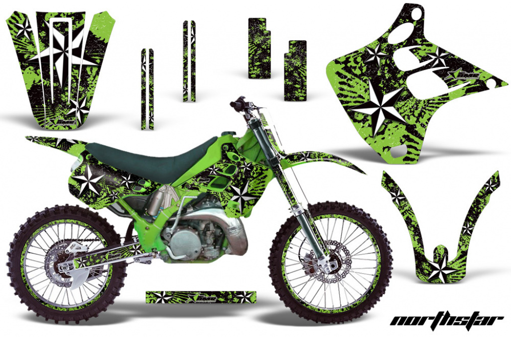 Northstar Hintergrund = Grün, Designfarbe = Weiß mit Nummernfeldern für Kawasaki KX125/250 1990-1991