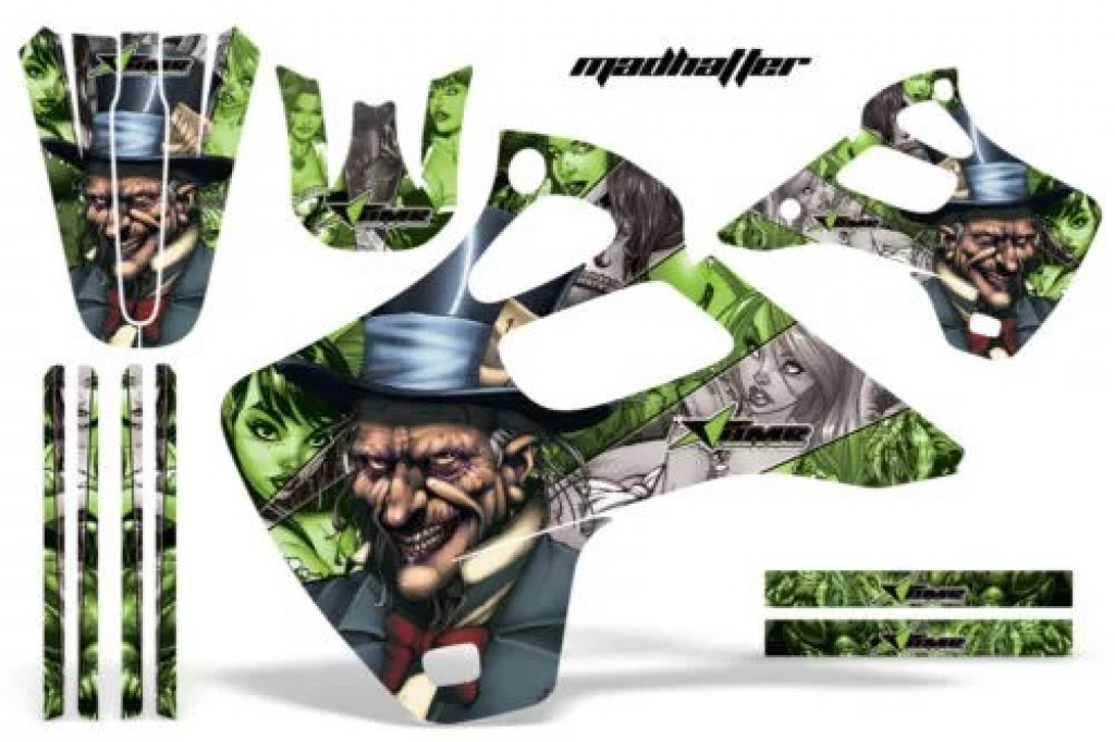 Mad-Hatter Hintergrund = Grün, Designfarbe = Silber ohne Nummernfeldern für Kawasaki KX125/250 1992-1993