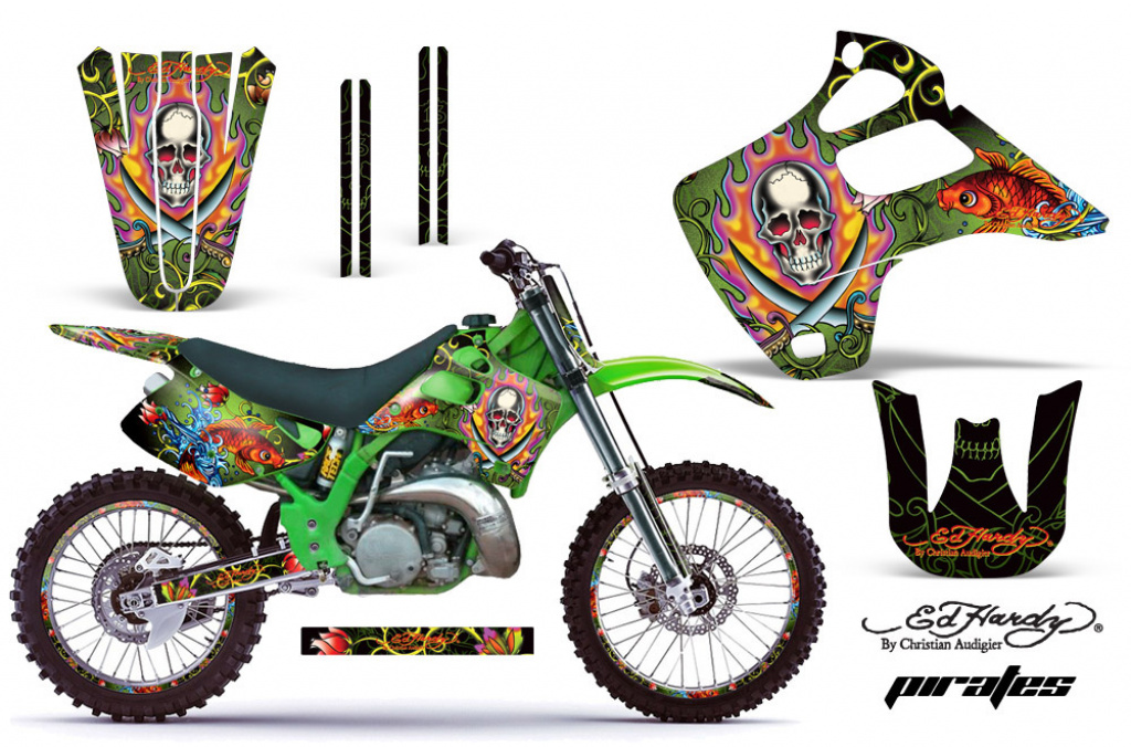 Ed-Hardy - Pirates Grün mit Nummernfeldern für Kawasaki KX125/250 1992-1993
