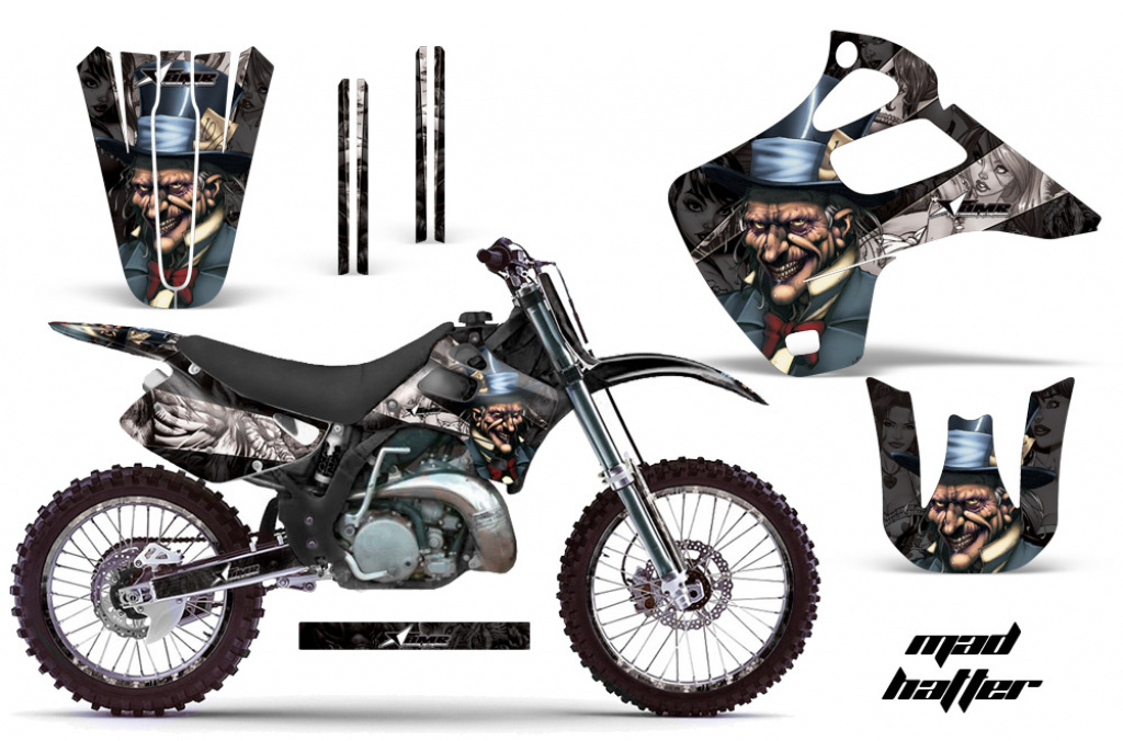 Mad-Hatter Hintergrund = Schwarz, Designfarbe = Silber mit Nummernfeldern für Kawasaki KX125/250 1992-1993