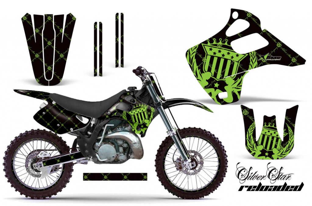 SilverStar - Reloaded Hintergrund = Schwarz, Designfarbe = Grün mit Nummernfeldern für Kawasaki KX125/250 1992-1993