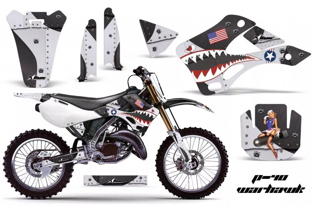 P40-Warhawk Schwarz ohne Nummernfeldern für Kawasaki KX125/250 1999-2002