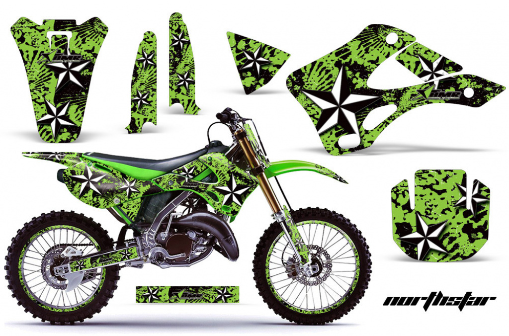 Northstar Hintergrund = Grün, Designfarbe = Weiß mit Nummernfeldern für Kawasaki KX125/250 1999-2002