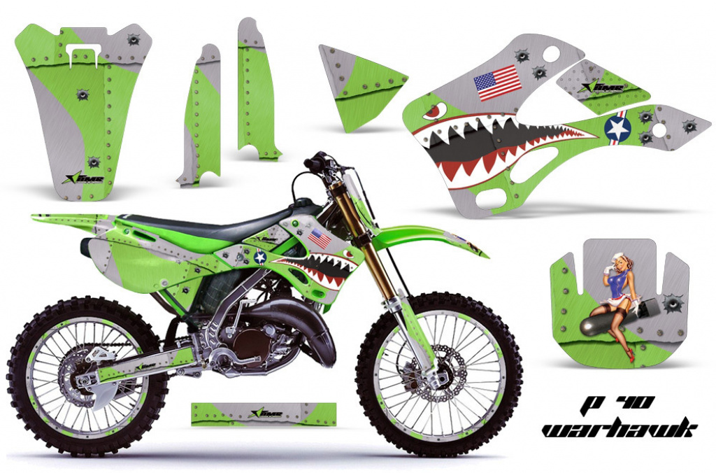 P40-Warhawk Grün mit Nummernfeldern für Kawasaki KX125/250 1999-2002