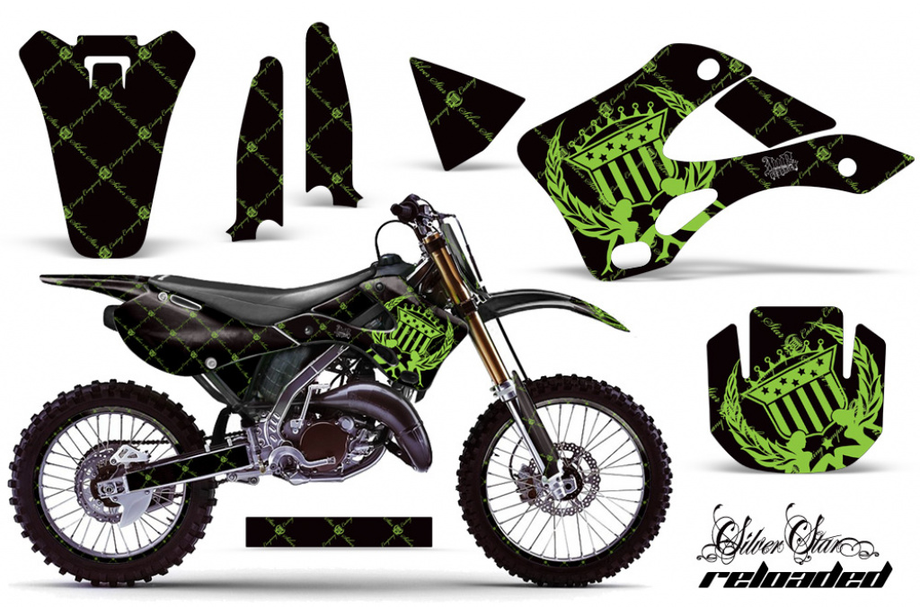 SilverStar - Reloaded Hintergrund = Schwarz, Designfarbe = Grün mit Nummernfeldern für Kawasaki KX125/250 1999-2002