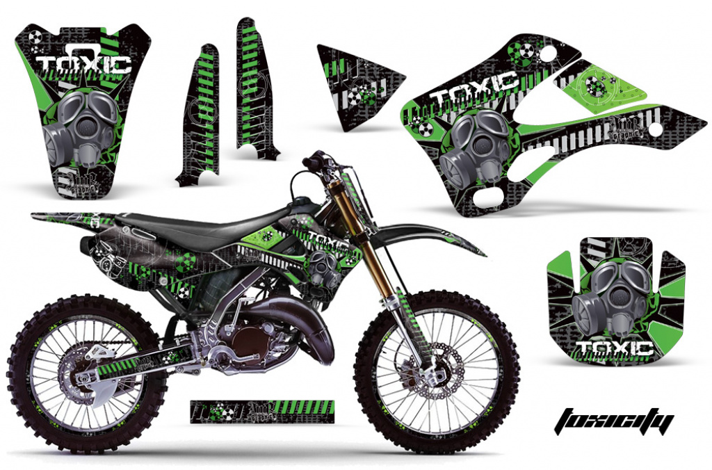 Toxicity Hintergrund = Schwarz, Designfarbe = Grün mit Nummernfeldern für Kawasaki KX125/250 1999-2002