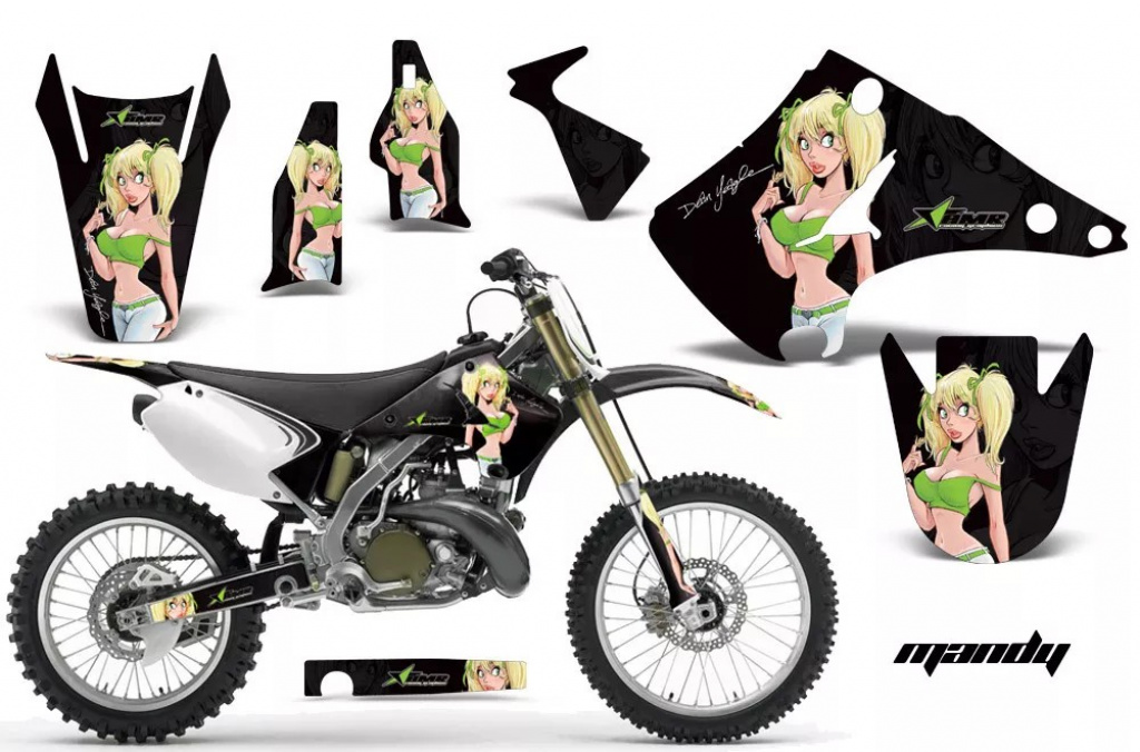 Mandy Hintergrund = Schwarz, Designfarbe = Grün ohne Nummernfeldern für Kawasaki KX125/250 2003-2016