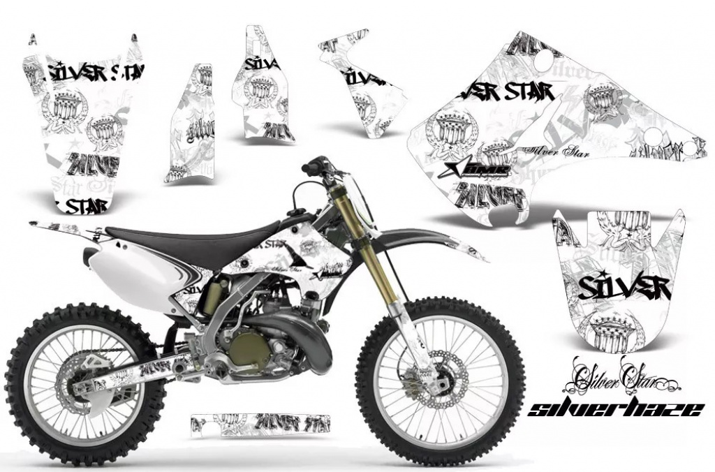 SilverStar - Silverhaze Hintergrund = Weiß, Designfarbe = Schwarz ohne Nummernfeldern für Kawasaki KX125/250 2003-2016