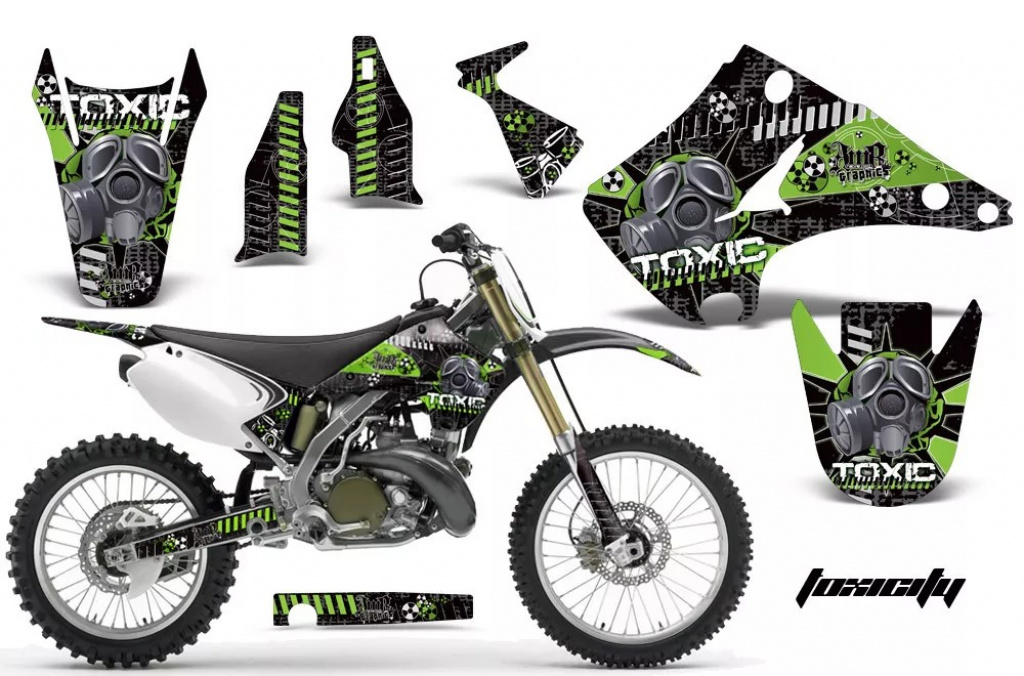 Toxicity Hintergrund = Schwarz, Designfarbe = Grün ohne Nummernfeldern für Kawasaki KX125/250 2003-2016