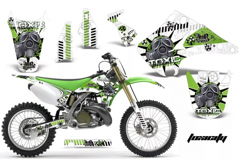 Toxicity Hintergrund = Weiß, Designfarbe = Grün ohne Nummernfeldern für Kawasaki KX125/250 2003-2016