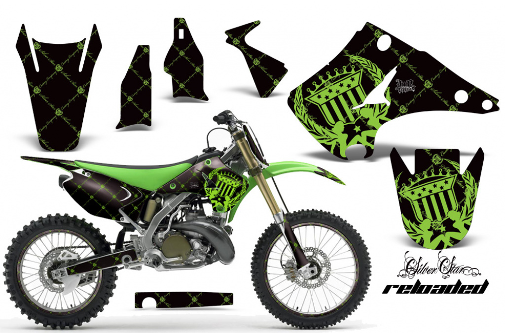 SilverStar - Reloaded Hintergrund = Schwarz, Designfarbe = Grün mit Nummernfeldern für Kawasaki KX125/250 2003-2016